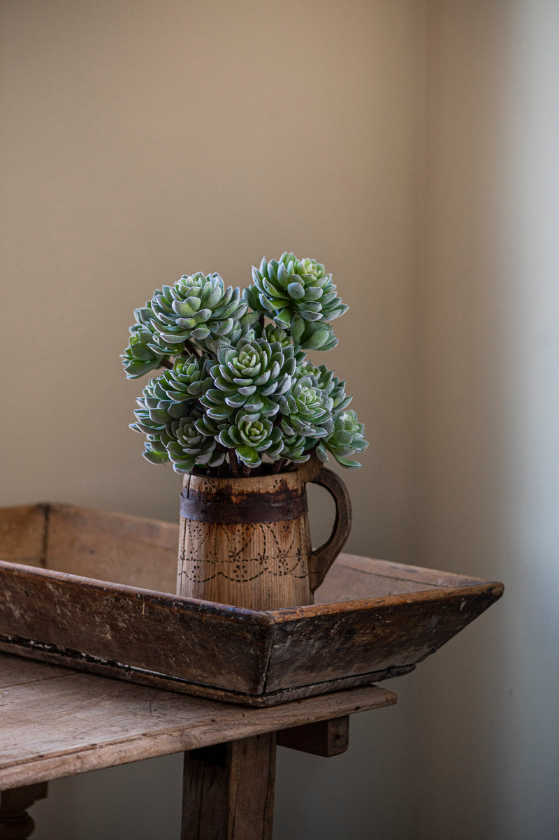 12" Flocked Green 5 Head Succulent Pick