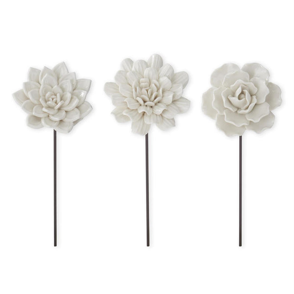 Assorted 9.25" White Resin Flower Picks (3 Styles)