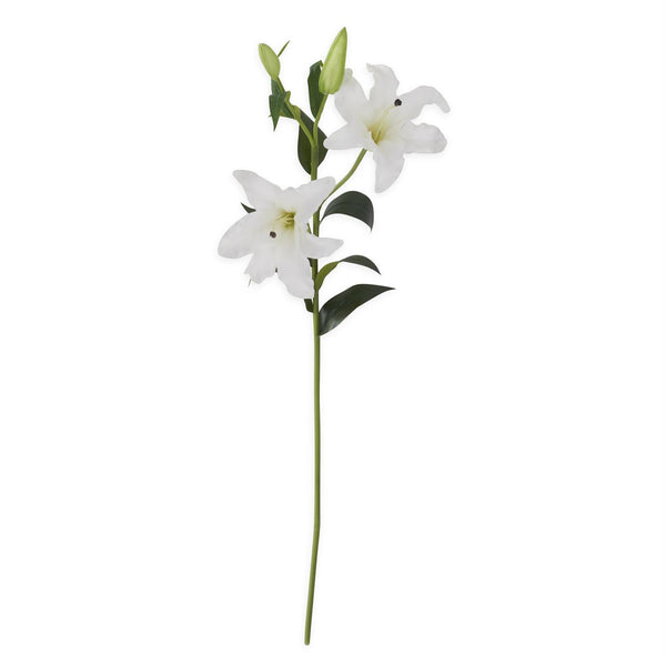 35" White Real Touch Lily Stem w/3 Blooms & 2 Buds