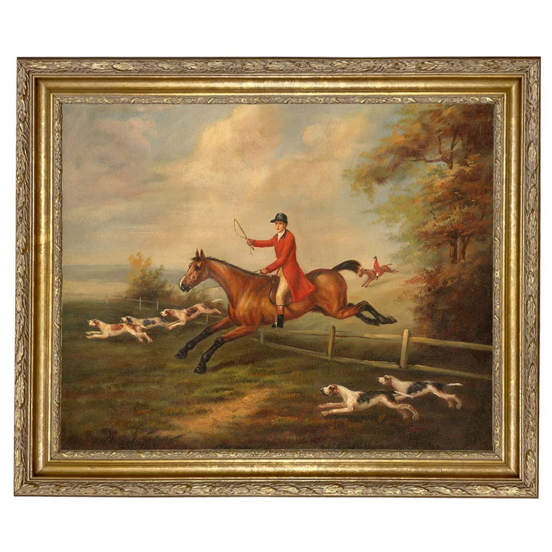 Fox Hunting Scene Framed Oil Painting Print on Canvas