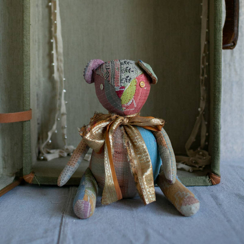 Kantha Teddy Bear - Soft Cotton Art Doll, One of a Kind