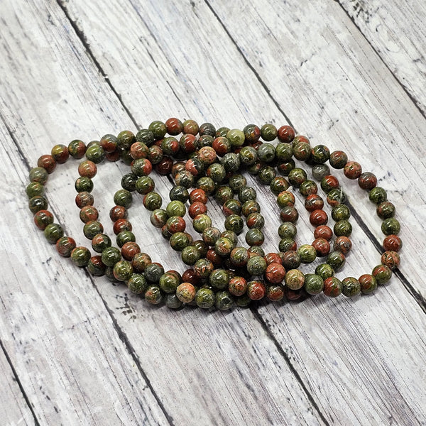 Unakite Crystal Bead Bracelet
