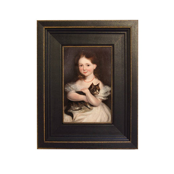 Girl with Cat Framed Oil Painting Print on Canvas