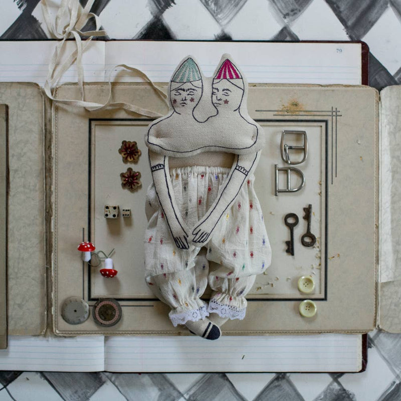 Twins, Cotton Wall Hanging, Art Doll
