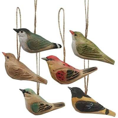 Carved Wood Birds - Set of 6