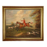 Fox Hunting Scene Oil Painting Print on Canvas, Gold Frame