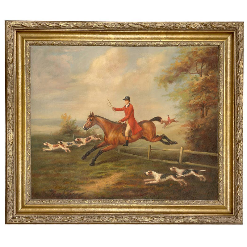 Fox Hunting Scene Framed Oil Painting Print on Canvas