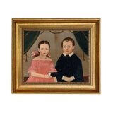 Girl in Pink with Brother, Painting Print on Canvas - Gold