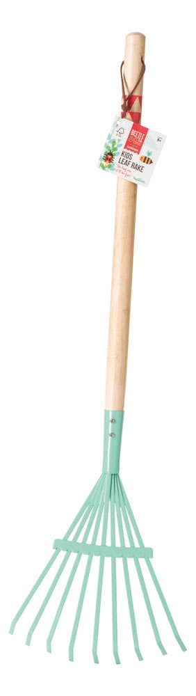 Beetle & Bee 27" Kid's Metal Leaf Rake with Hardwood Handle