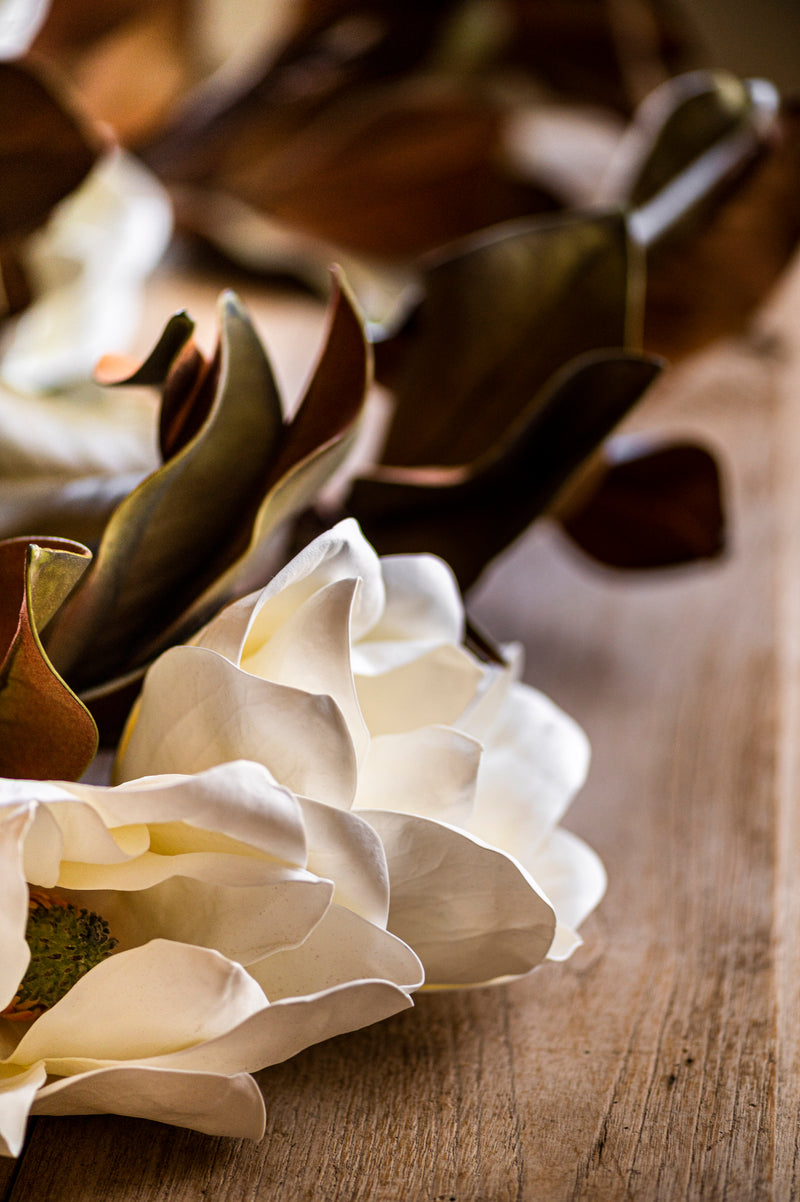 65 Inch White Real Touch Magnolia Garland