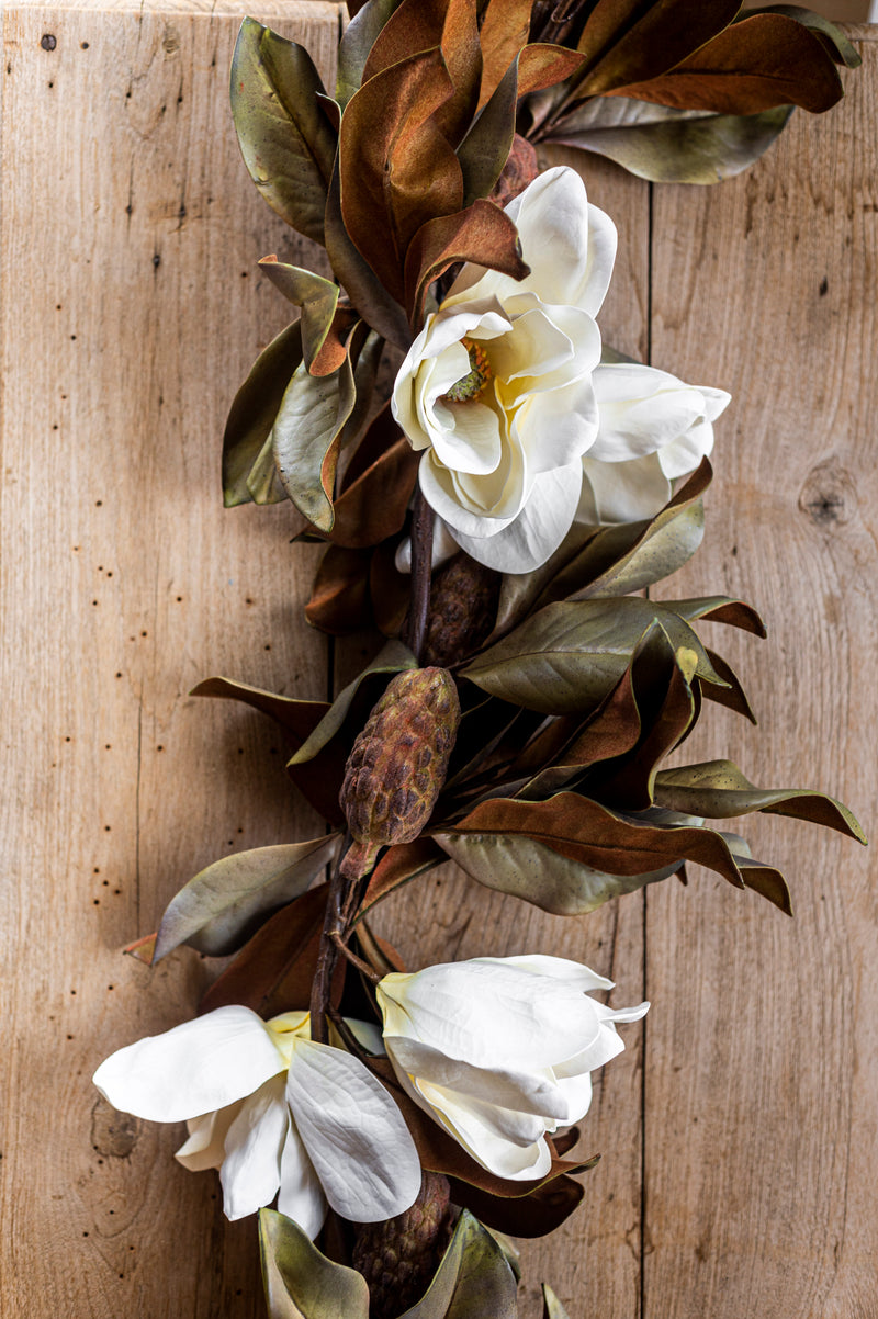 65 Inch White Real Touch Magnolia Garland