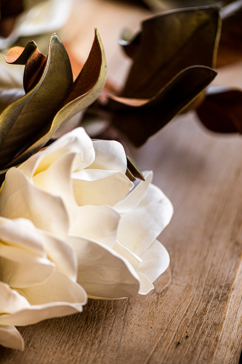 65 Inch White Real Touch Magnolia Garland