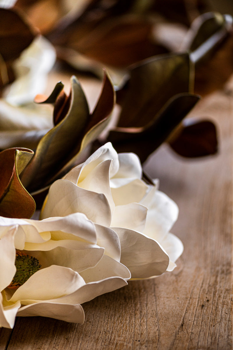 65 Inch White Real Touch Magnolia Garland
