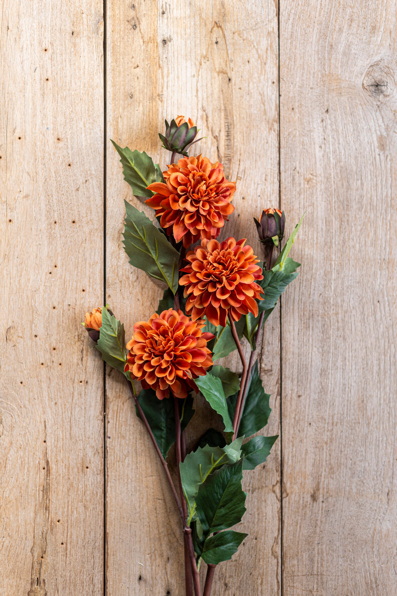 26 Inch Faux Dried Rust Bud & Blossom Dahlia Stem