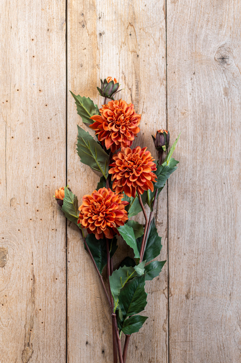 26 Inch Faux Dried Rust Bud & Blossom Dahlia Stem