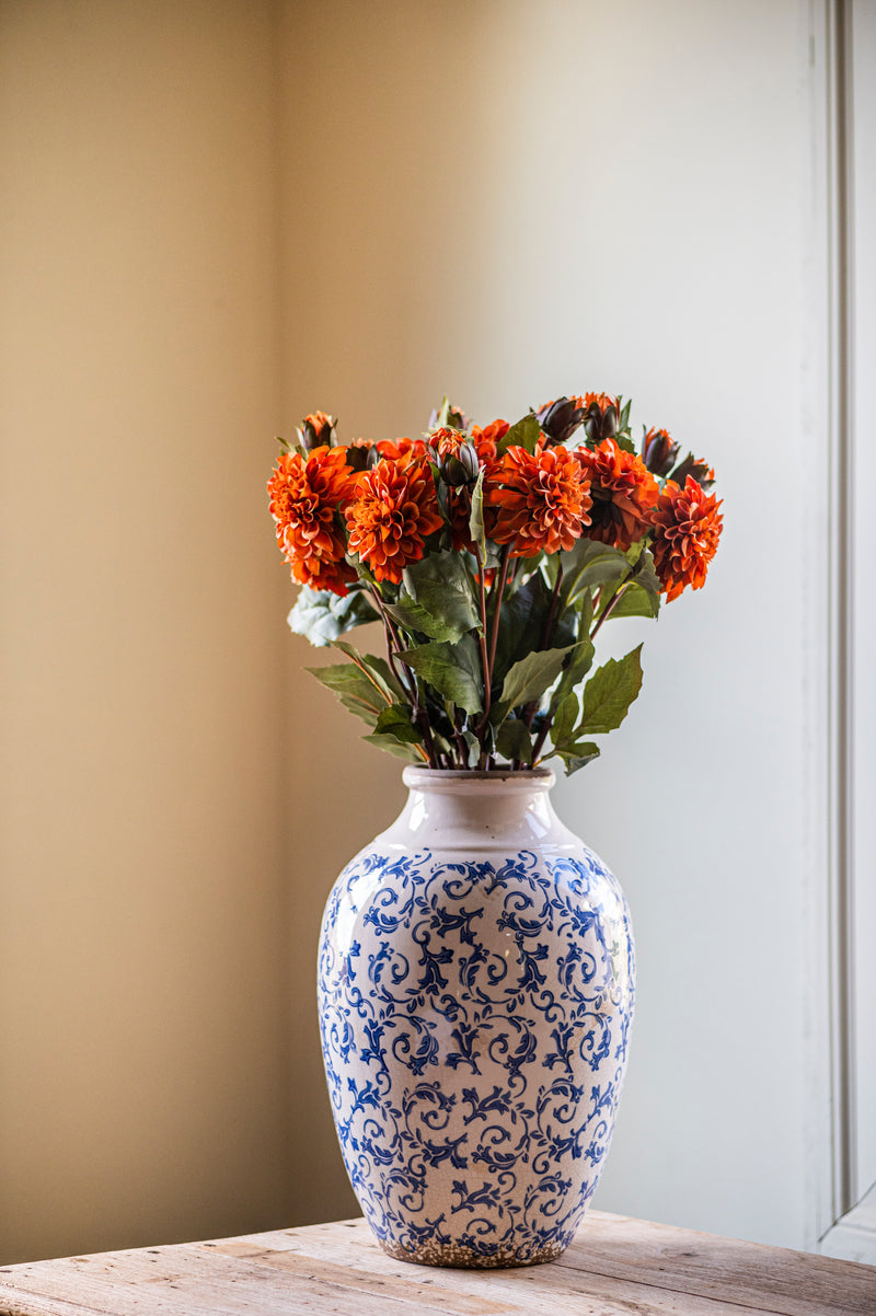 26 Inch Faux Dried Rust Bud & Blossom Dahlia Stem