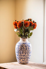 26 Inch Faux Dried Rust Bud & Blossom Dahlia Stem