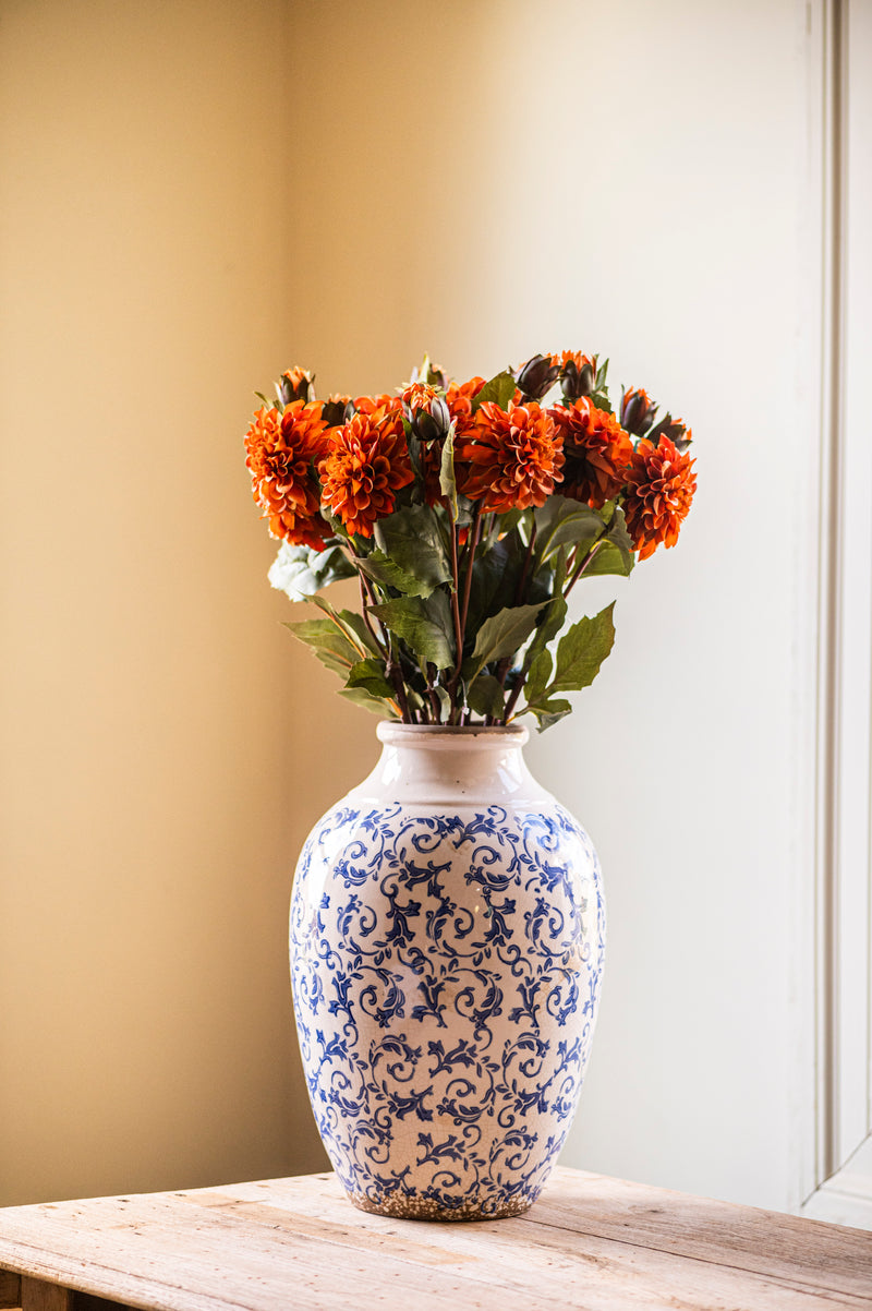 26 Inch Faux Dried Rust Bud & Blossom Dahlia Stem