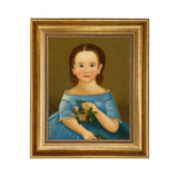 Girl in Blue Dress Framed Painting Print on Canvas - Gold Fr