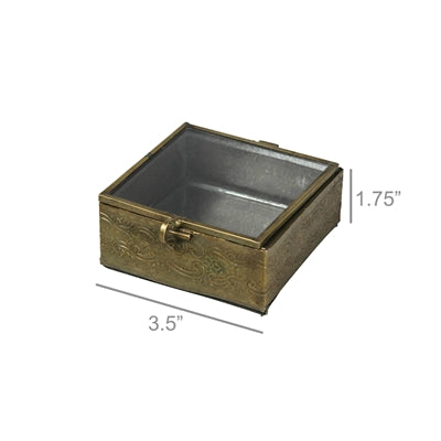 ARIA EMBOSSED BOX, BRASS - SQUARE