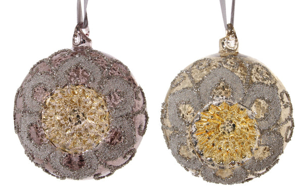 Glass ball embossed mix2 gold-grey 10cm