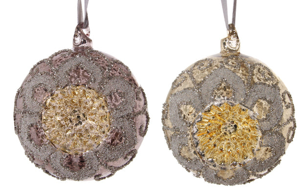 Glass ball embossed mix2 gold-grey 10cm