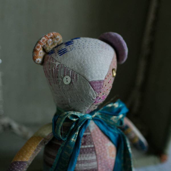 Kantha Teddy Bear - Soft Cotton Art Doll, One of a Kind