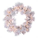 36" ICELAND FIR WREATH,FLOCKED, PRE-LIT W/100 CLEAR LIGHTS, 156 TIPS