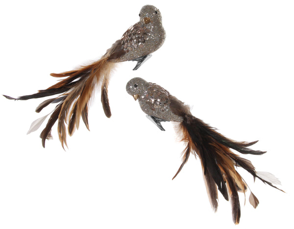 Feather bird glitter body mi2 brown 27cm