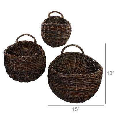 Willow Round Wall Baskets - Set of 3 - Natural