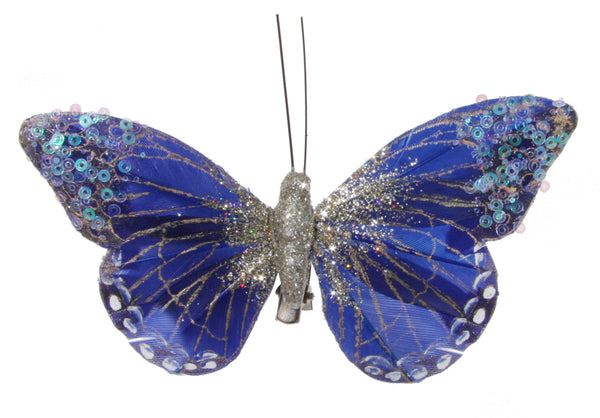 Feather-glitter butterfly saphire 10,5cm
