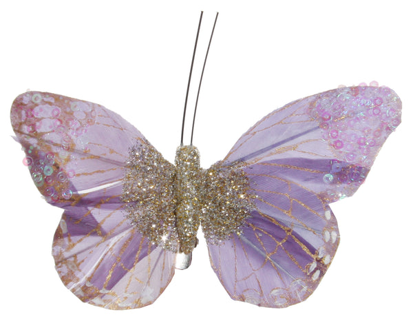 Feather-glitter butterfly grey-purple 10