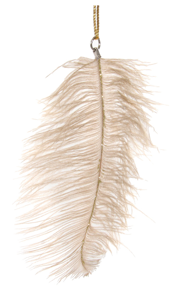 Ostrich feather ornament beige gold glit