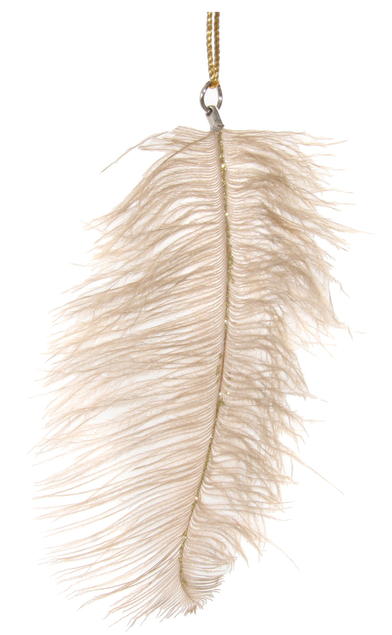 Ostrich feather ornament beige gold glit
