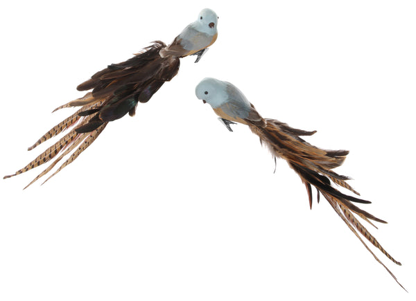 Bird with clip mixed feather tail blue-brown mix2 50cm
