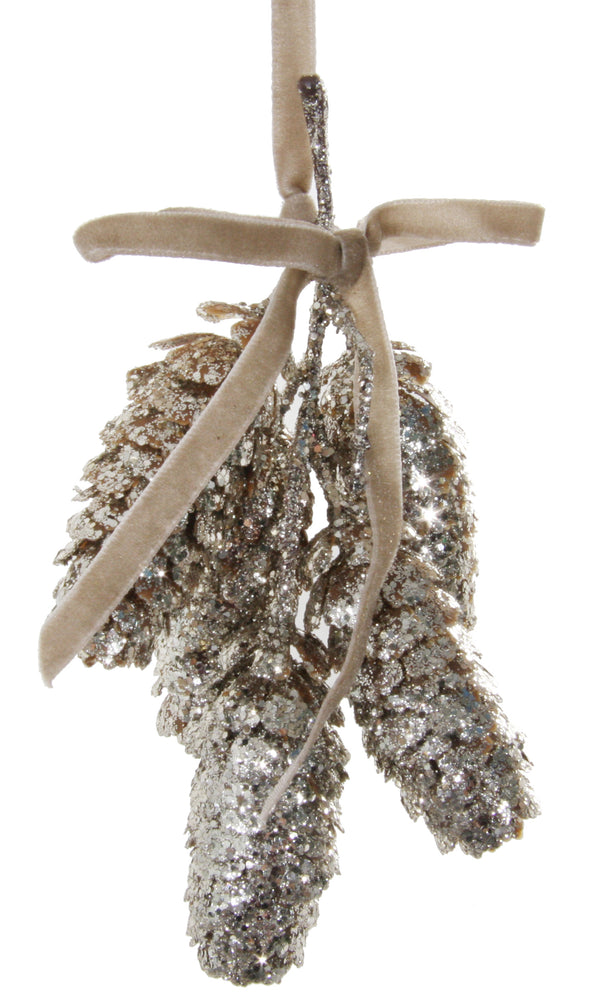 Glitter cones x5 ornament silver 15cm