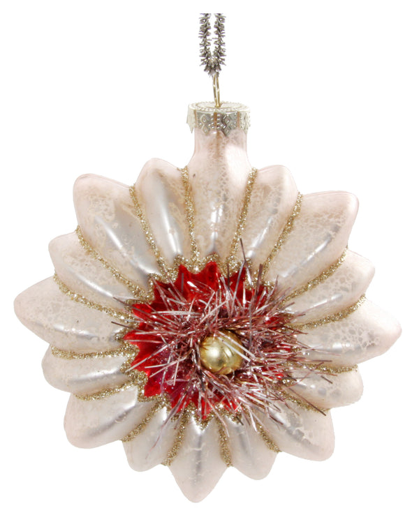 Glass flower with tinsel pink 9cm