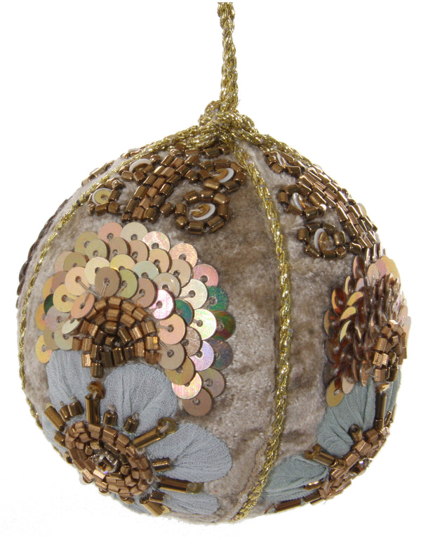 Velvet ball grey floral embroidery 8cm