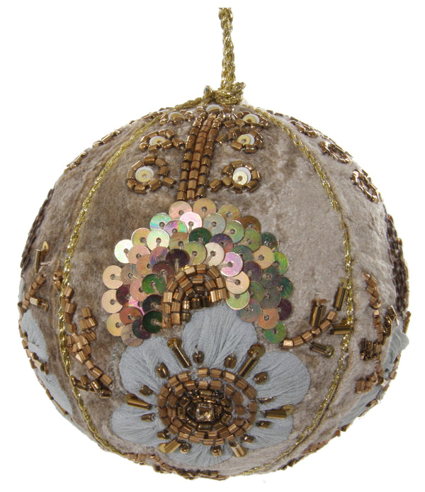 Velvet ball grey floral embroidery 10cm