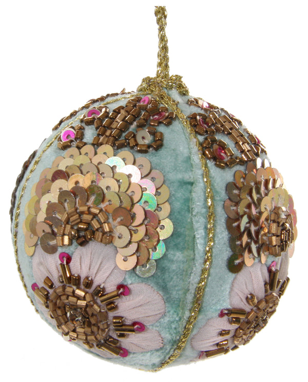 Velvet ball mint floral embroidery 8cm