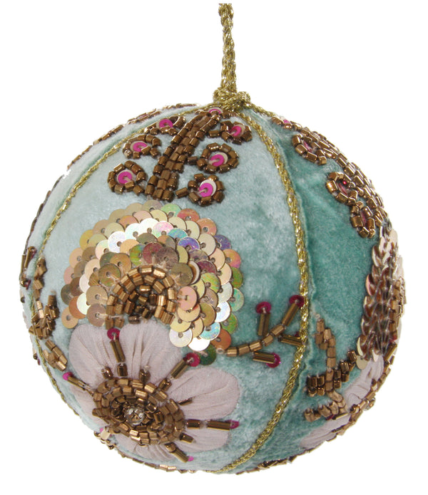 Velvet ball mint floral embroidery 10cm