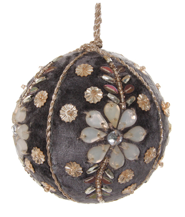 Velvet ball grey beaded florals 8cm