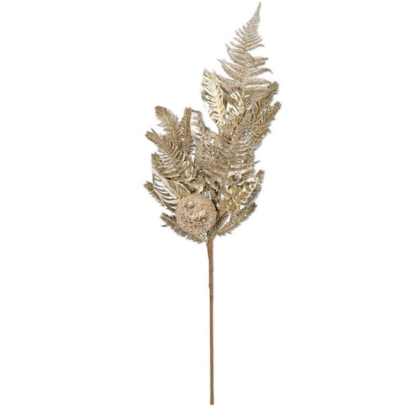31 Inch Gold & Silver Glittered Stem w/Fern Magnolia Pine and Sequ