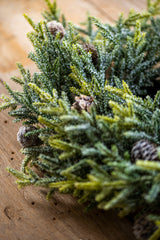 17 Inch Snowy Juniper Wreath w/Mini Pinecones