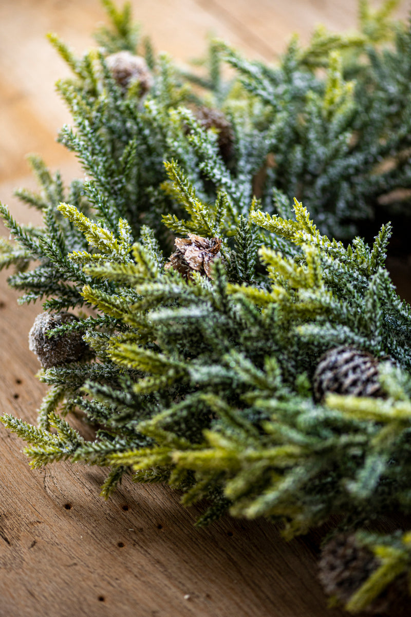 17 Inch Snowy Juniper Wreath w/Mini Pinecones