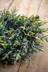 17 Inch Snowy Juniper Wreath w/Mini Pinecones