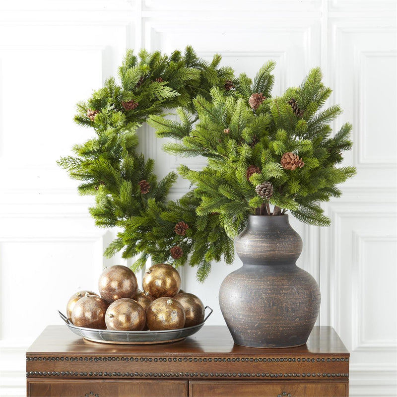 40 Inch Real Touch Fir & Cypress Pine Branch w/Pinecones