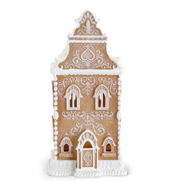 13.5 Inch Brown Resin Glittered LED Gingerbread