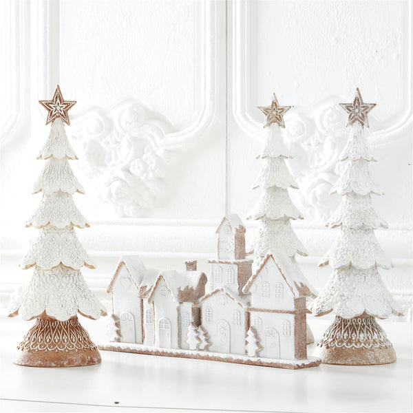 18.5 Inch White Resin Glittered Gingerbread Tree