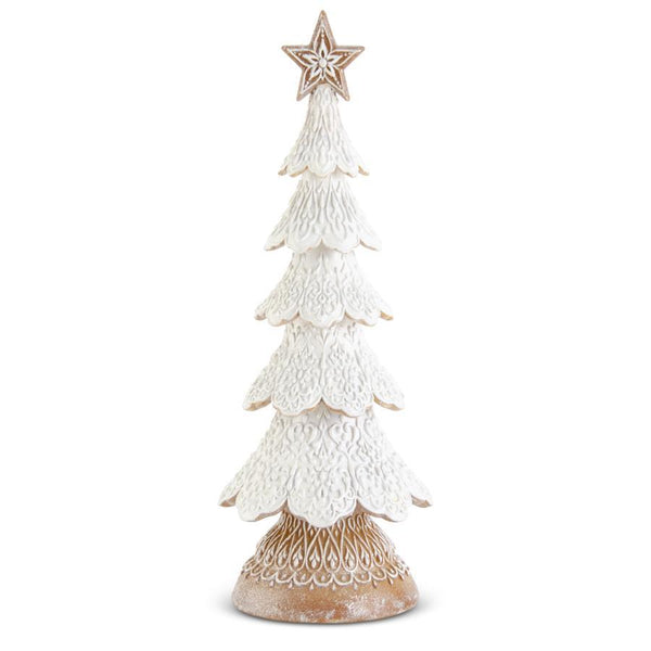 18.5 Inch White Resin Glittered Gingerbread Tree